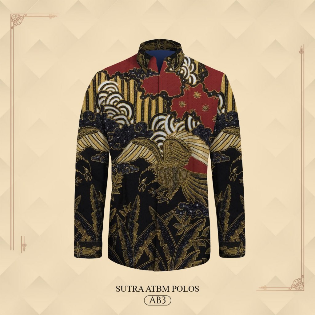 Kemeja pria lengan panjang pola batik tulis bahan atbm sutera premium baju batik tulis polosan pria 