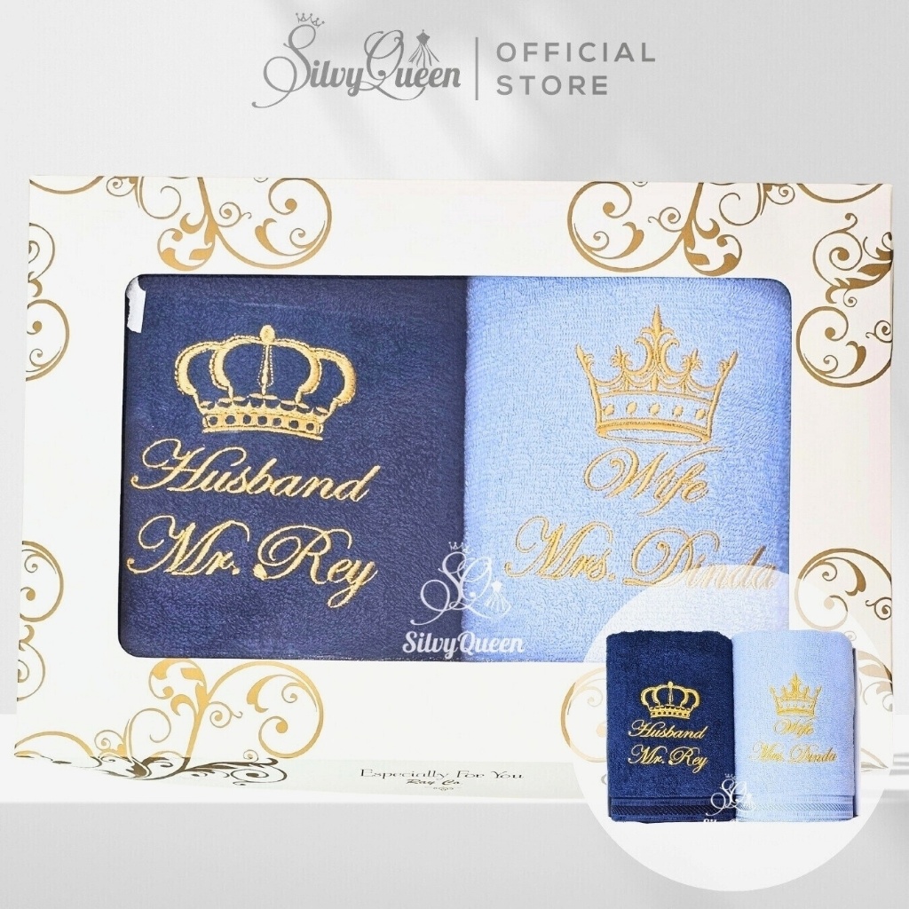 TANPA PO - Handuk Custom Bordir Nama Couple PLUS BOX