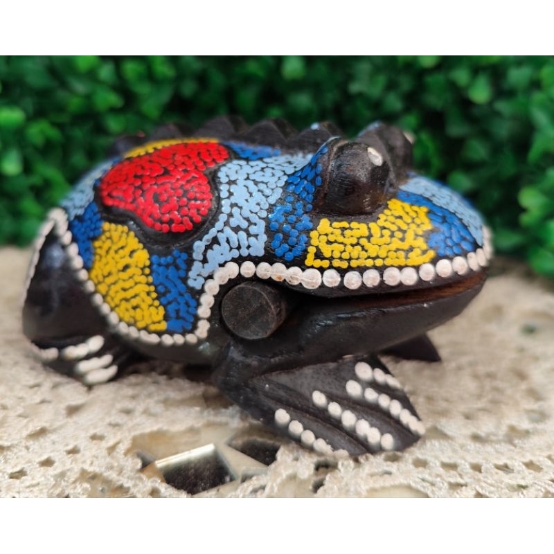 Pajangan Katak Vintage Alat musik Perkusi kayu art buatan tanganP:13cm