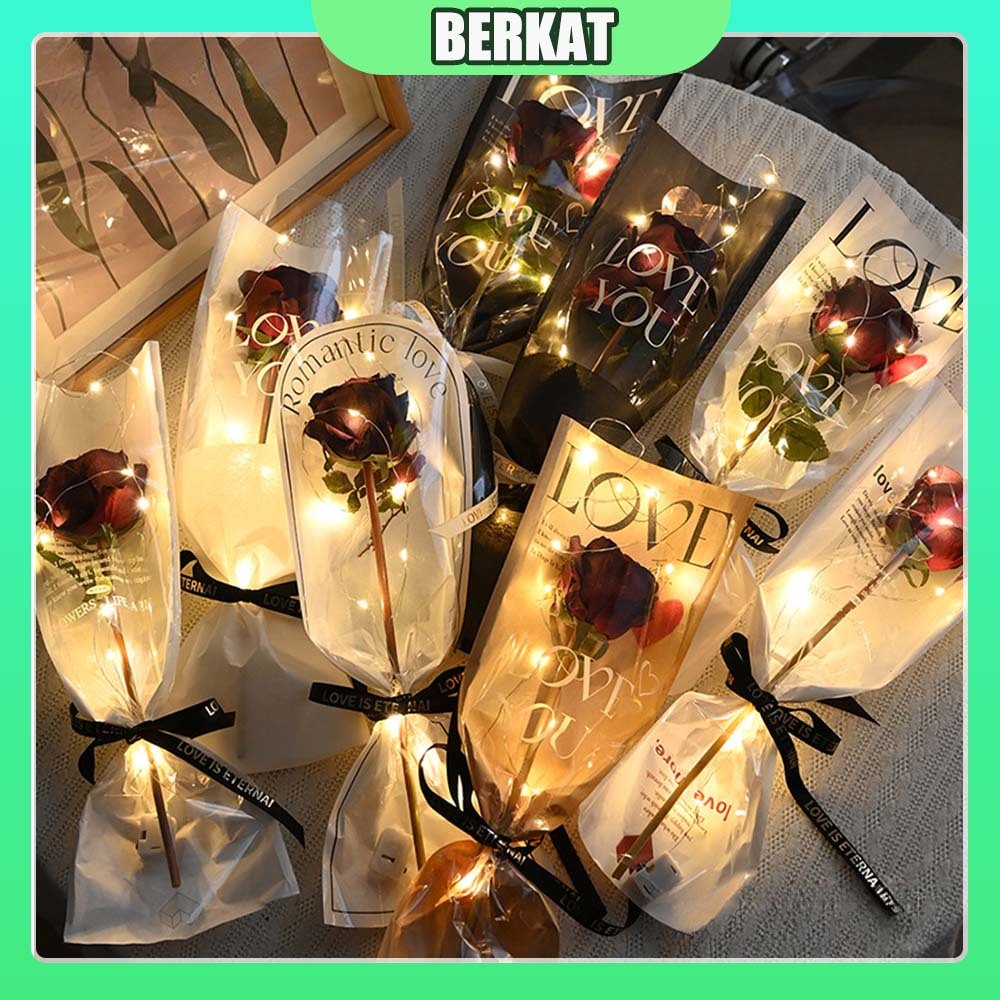 

[1 PACK 20 LEMBAR] PLASTIK SINGLE FLOWER TULISAN LOVE PRINTED KOREAN STYLE PLASTIK BUNGA TANGKAIAN SATUAN Plastik Single