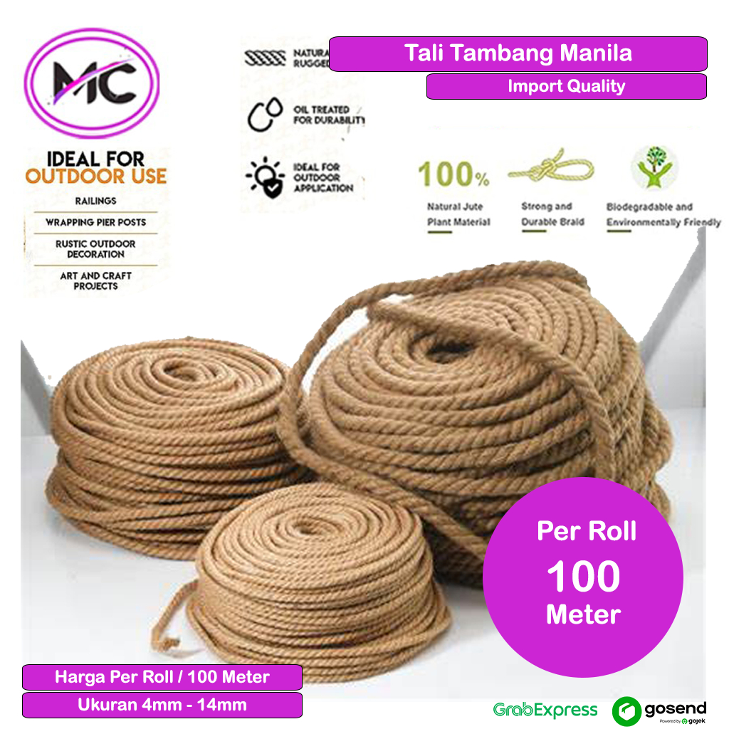 

Tali Tambang 4mm 6mm 8mm 10mm 12mm 14mm Per Rol Tali Manila Rope Kuat Serat Abaca untuk Garukan Kucing Dekorasi Ikat Barang Motor Super Kuat Import Harga 1 Rol Premium