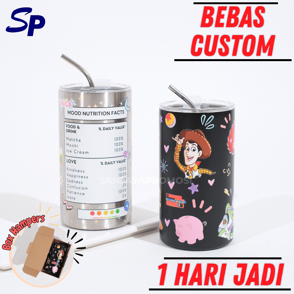Mug Tumbler Kopi Stainless Aesthetic Cup Straw Vacuum Flask Mug Americano Custom UV Print Berwarna T