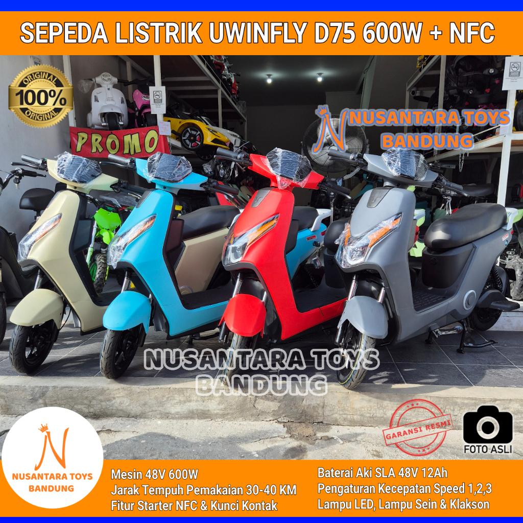 Sepeda Listrik Uwinfly D75 NFC 48V 600W ORIGINAL UWINFLY D70 48V 500W D8D Model 1 Jok Motor Alarm