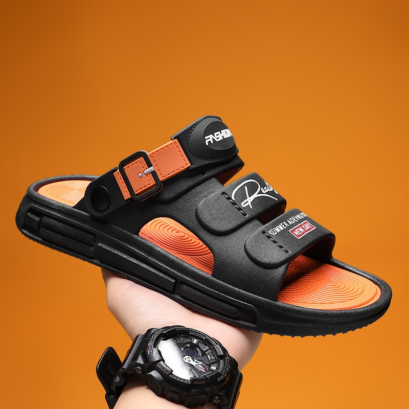 Sandal pria dengan tangga tebal karet, Sepatu pria ketinggian meningkat, elastik ringan, sepatu mand