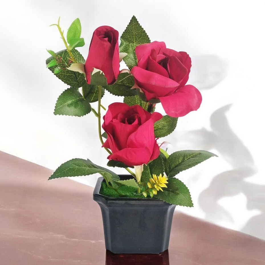 Bunga Plastik Mawar Artificial Vas Bunga Palsu Pot Kecil ShabbyChic Unik Dekorasi Hiasan Meja - VB31