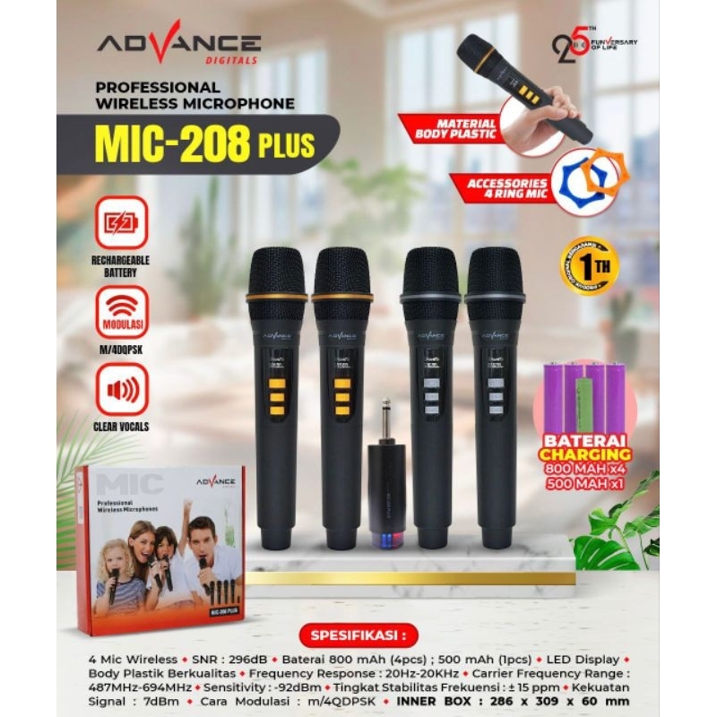 Advance MIC WIRELESS MIC-208 PLUS ISI  4 Microphone Wireless Karaoke