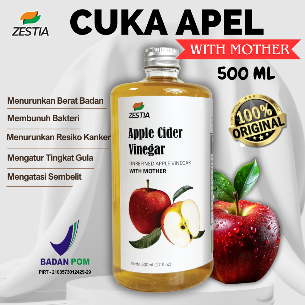 

ZESTIA Cuka Apel With Mother 500Ml Original Premium / Apple Cider Vinegar Organic Keto Diet Detox Pelangsing Penurun Berat Badan / Stabilkan Gula