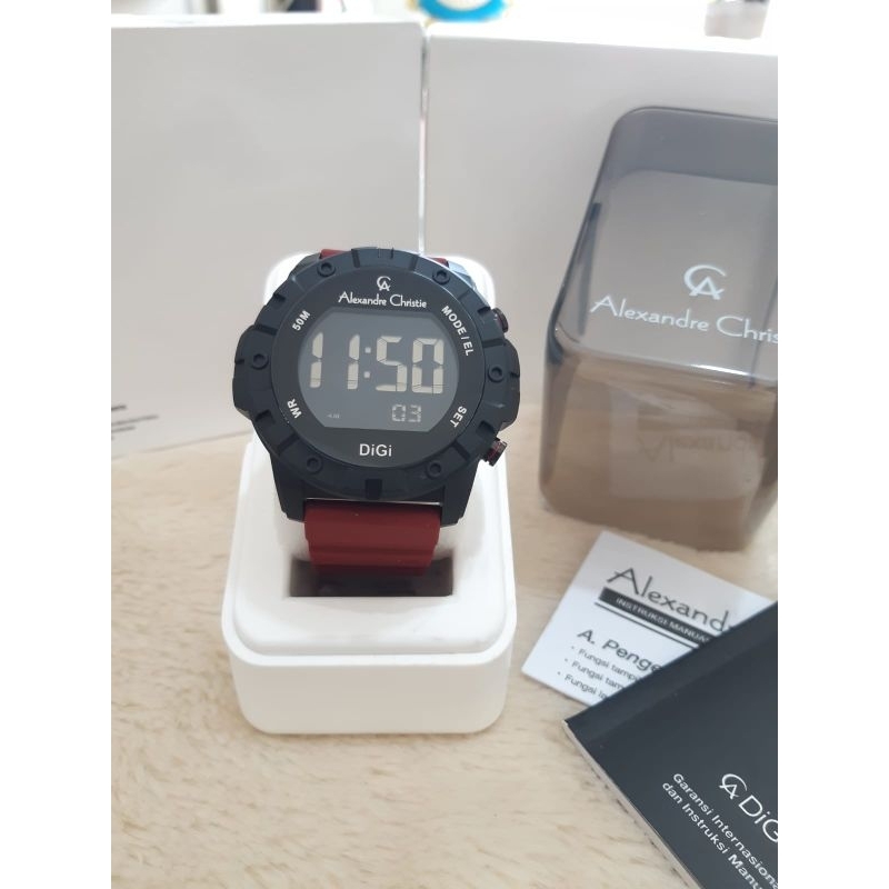 Jam digital Alexandre Christie AC 9364 MH merah original