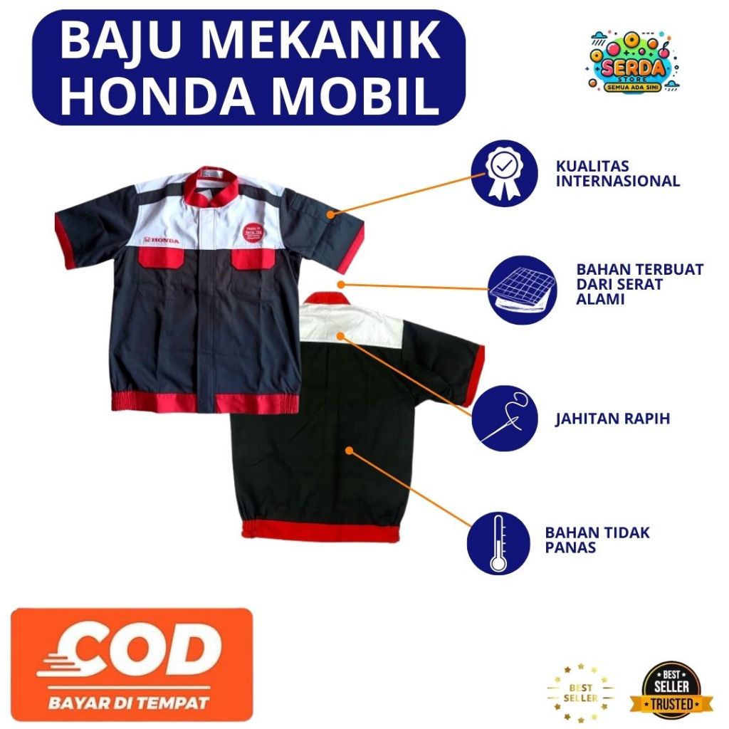 Baju Mekanik Honda Mobil New / Wearpack Honda Mobil / Wearpack Honda Merah Hitam/ Wearpack Bengkel