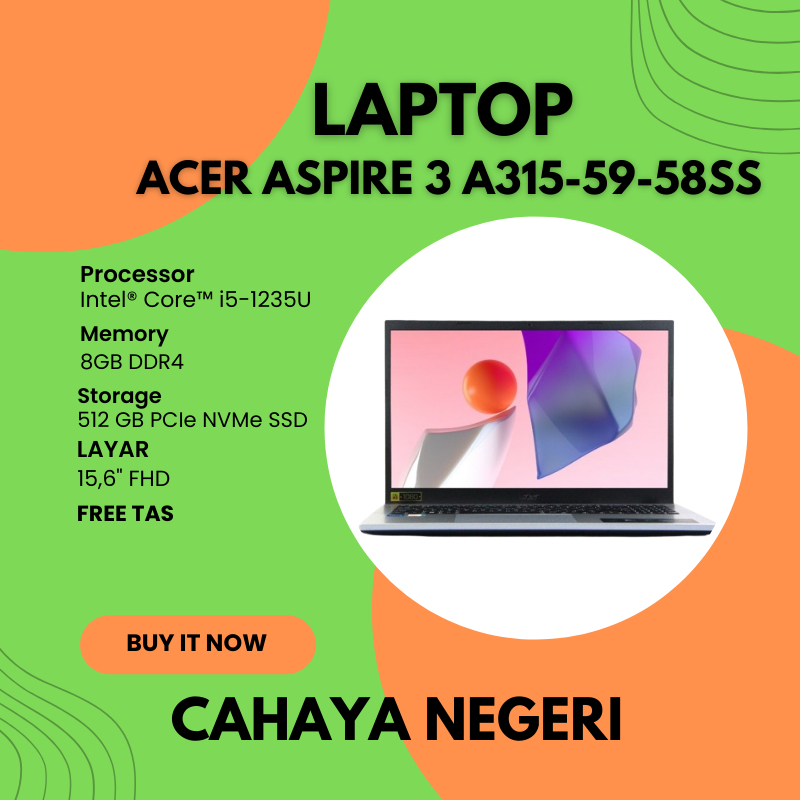 PROMO LAPTOP Acer Aspire 3 A315-59-58SS Intel CORE i5 Gen 12 RAM 8GB SSD 512GB LAYAR FULL HD + TAS