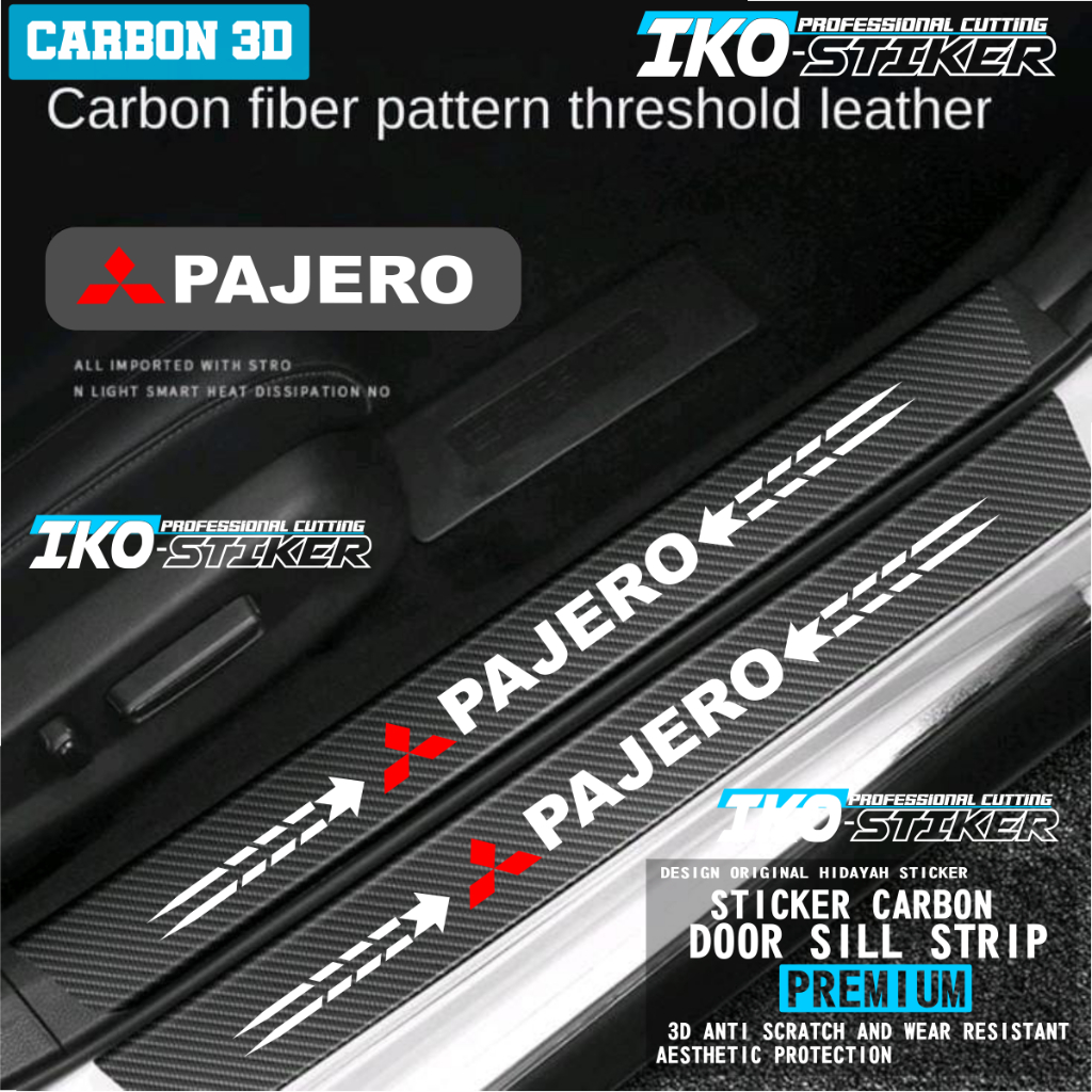 9PCS STICKER KARBON MOBIL PAJERO STICKER KARBON 3D PIJAKAN KAKI MOBIL MITSUBISHI PAJERO