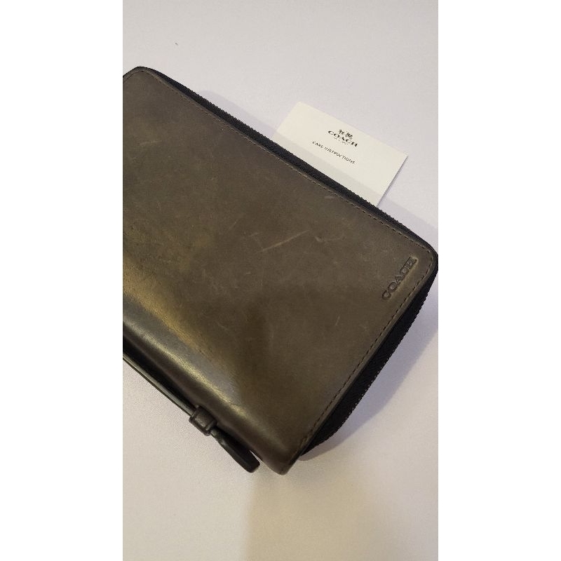 COACH Double Zip Travel Organizer in Dark Grey Colour Authentic (PRELOVED) warna Abu abu / Vintage C