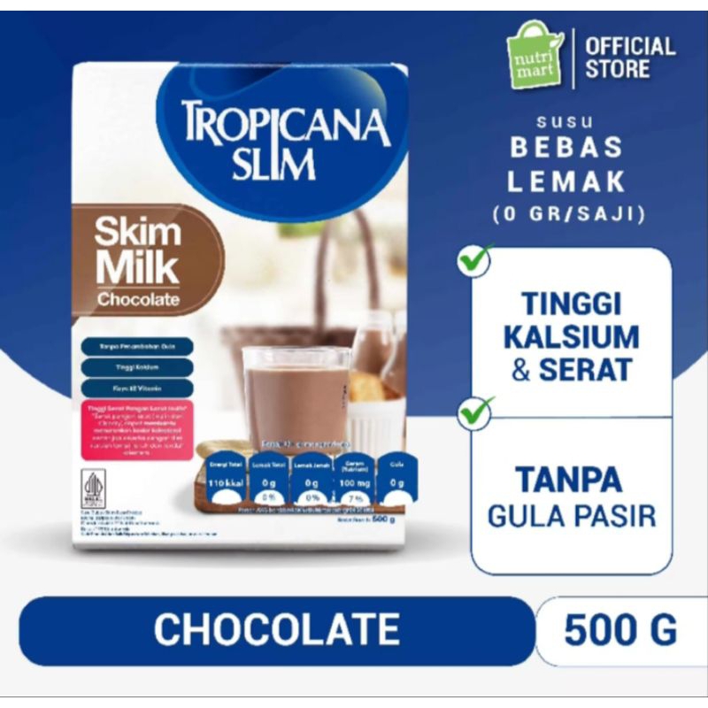 

Tropicana Slim Milk Skim Chocolate 500 g - Tropicana Slim Susu Skim Chocolate - Susu Skim BEBAS LEMAK, 0 GRAM LEMAK Bantu Turunkan Kolesterol - Tropicana Slim Milk Skim Chocolate