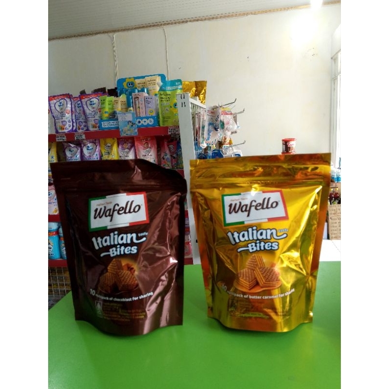 

waffelo Italian Bites wafer dengan krim karamel dan cokelat