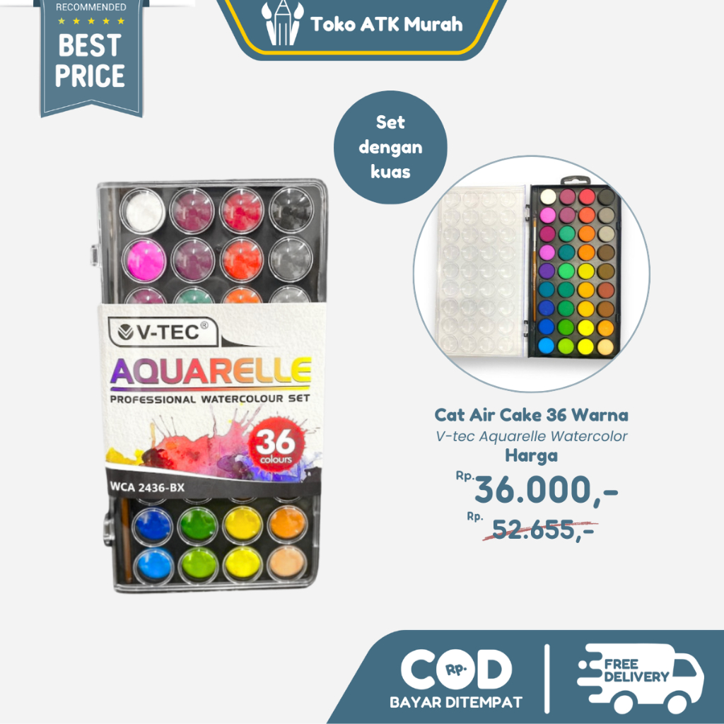 

V-Tec Aquarelle 36 Warna - Cat Air Padat - Watercolour Cake