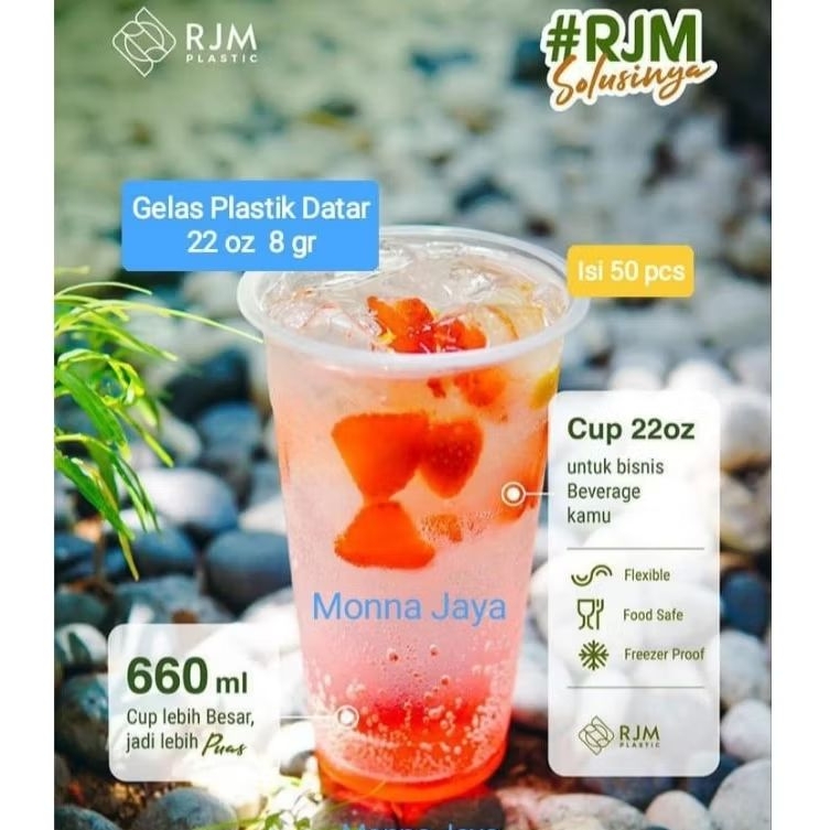 Murahh.. Gelas Plastik Datar 22OZ/Cup Gelas Datar RJM/ Starglass 22 OZ (8 gr) isi 50 pcs/pack - Teba