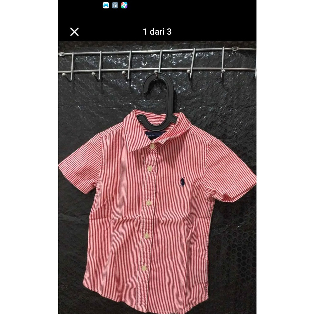 Ralph Lauren Kemeja Anak Bergaris Warna Merah Usia 2-3 Tahun