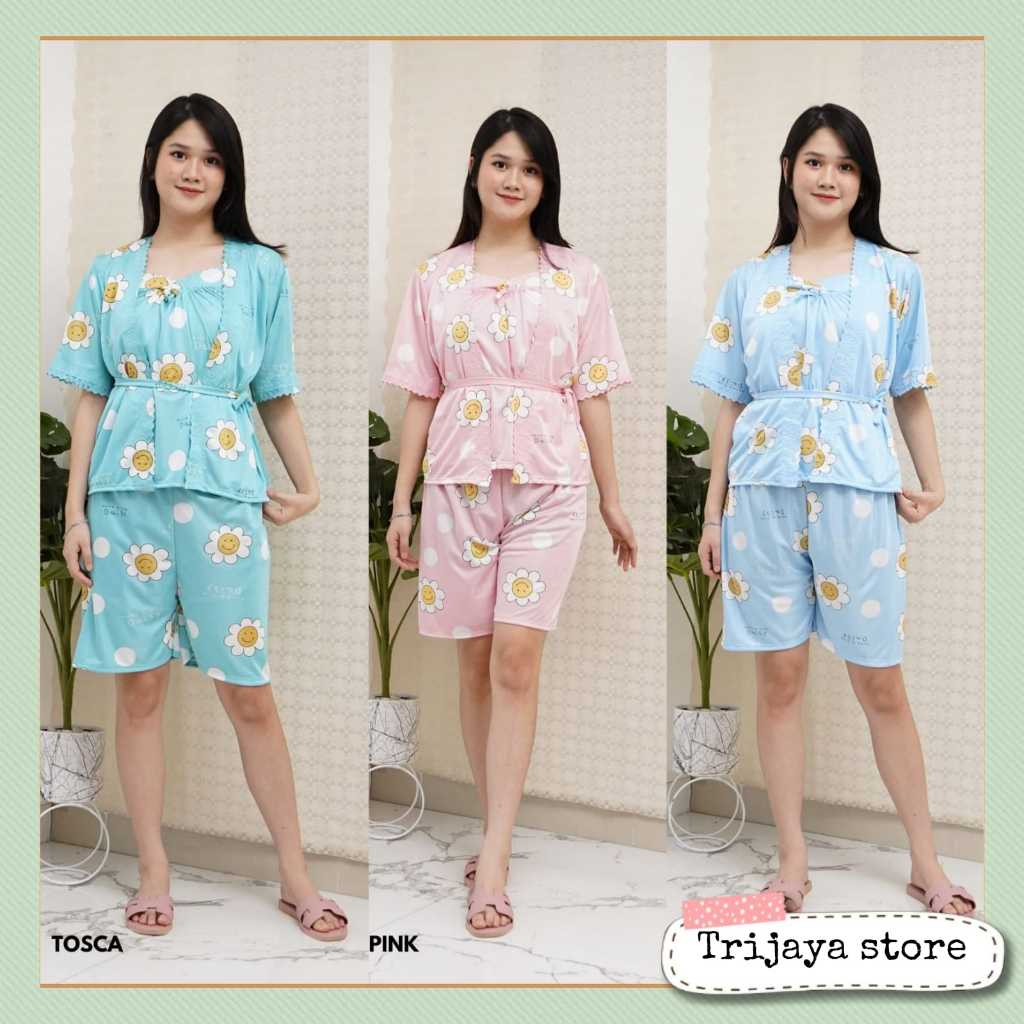 Trijaya . setelan Kimono celana pendek satin / set tricot kimono lingerie KD.370
