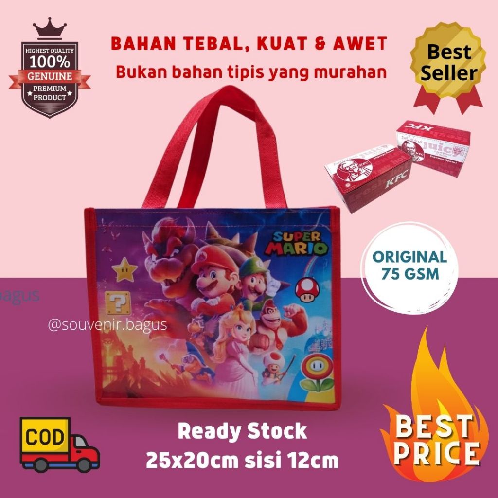 

Tas ultah mario bross luigi souvenir ulang tahun game merah princess tead donkey kong