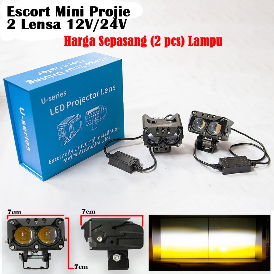 Escort Lampu Projie 2 Mata LED Lampu Tembak Dual Mini Projie U Series - PUTIH-KUNING