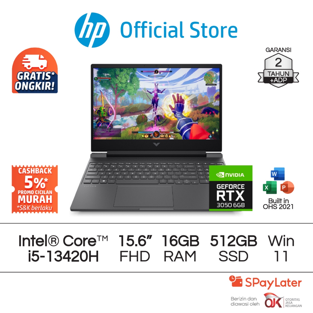 Cicilan Murah SPL - Victus Laptop Gaming HP Intel Core i5 NVIDIA GeForce RTX 3050 16 GB RAM 512 GB S