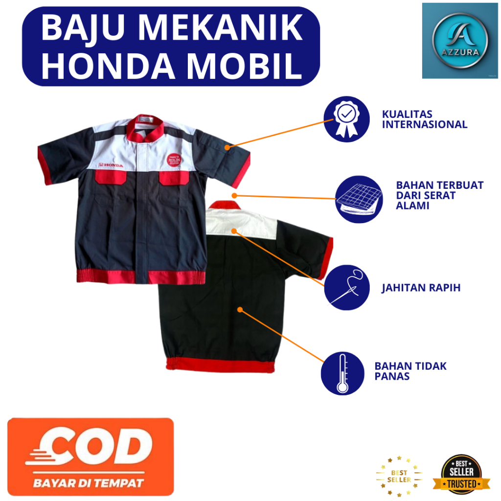 Baju Mekanik Honda Mobil New / Wearpack Honda Mobil / Wearpack Honda Merah Hitam/ Wearpack Bengkel
