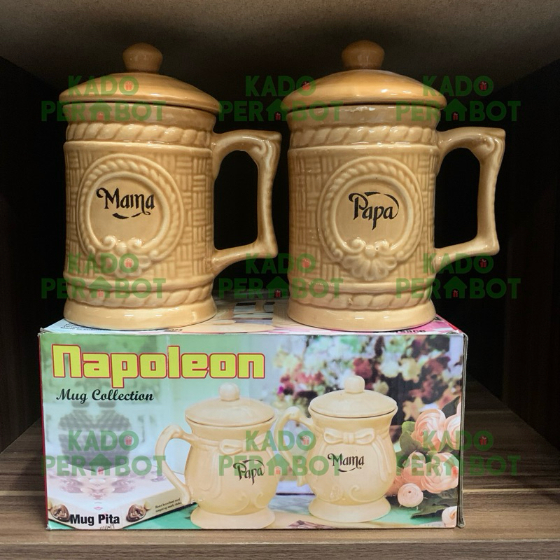 Mug Papa Mama Tutup Set Keramik Premium 2Set