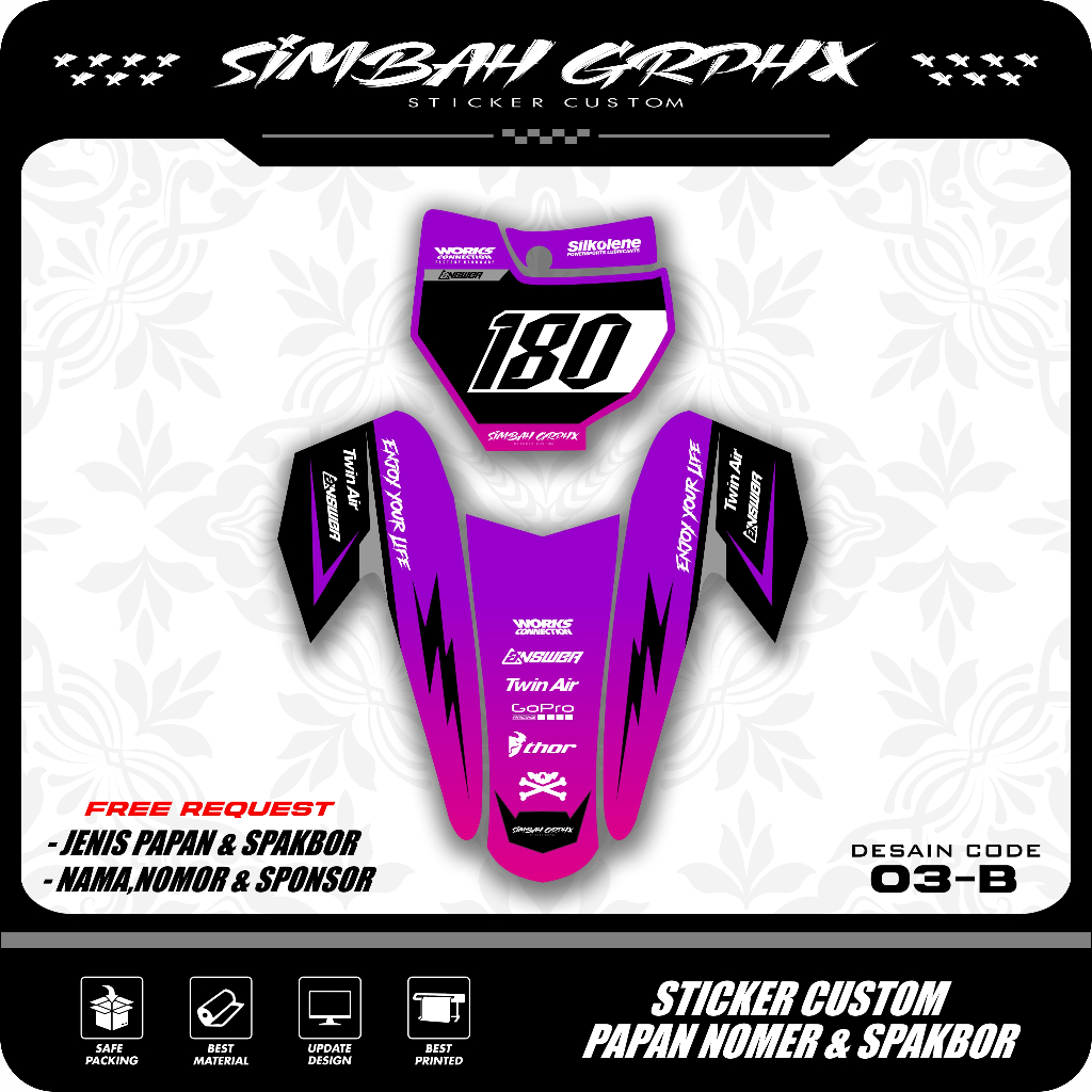 FREE ONGKIR SIMBAH GRPHX STICKER DECAL PAPAN NOMER START DAN SPAKBOR DEPAN MOTOR BEBEK TRAIL
