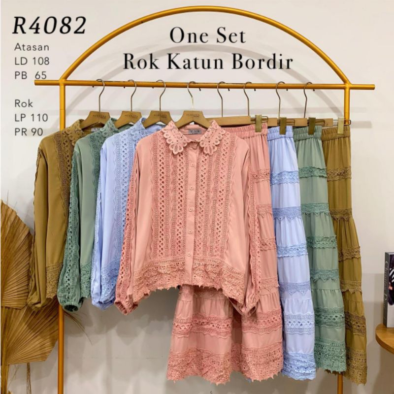 NewArrival R4082 - One Set Rok Katun Bordir - Atasan Wanita + Rok Katun Bordir - Bangkok Import Prem