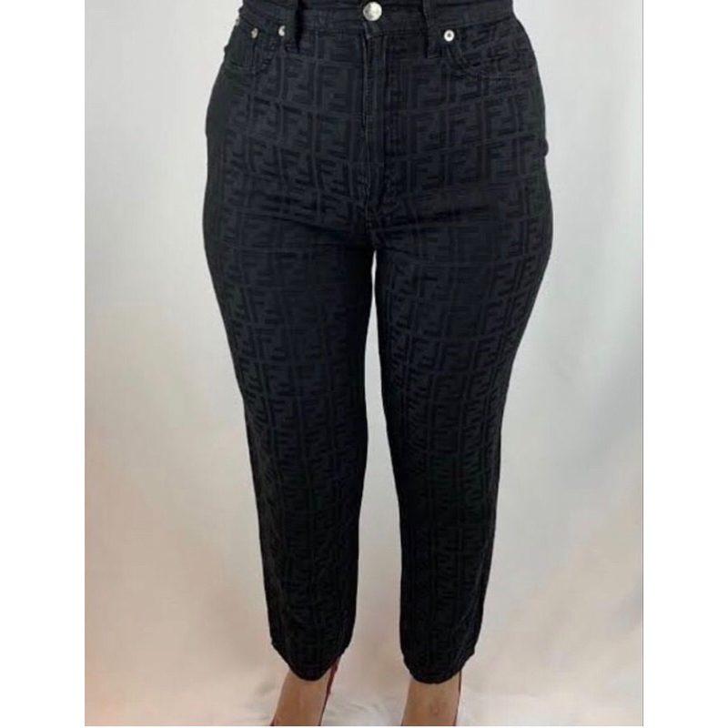 Celana Panjang Soft Jeans Fendi Monogram Black on Black