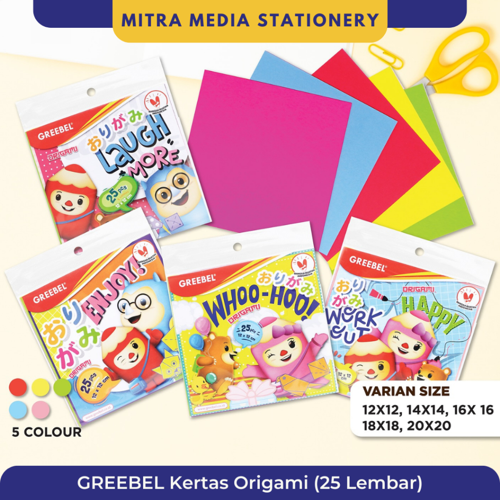 

GREEBEL Origami Kertas Lipat / Paper Craft 5 Warna isi 25 Lembar