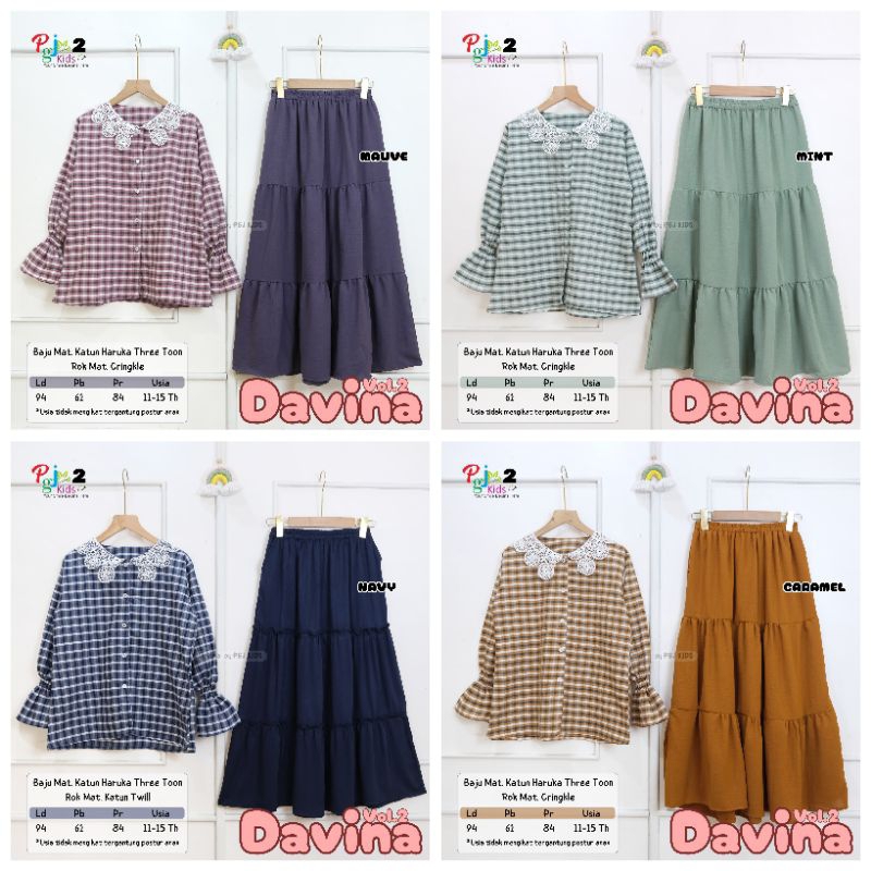 DAVINA Setelan Anak Remaja Atasan Blouse & Rok  || ORI BERLABEL PGJ KIDS
