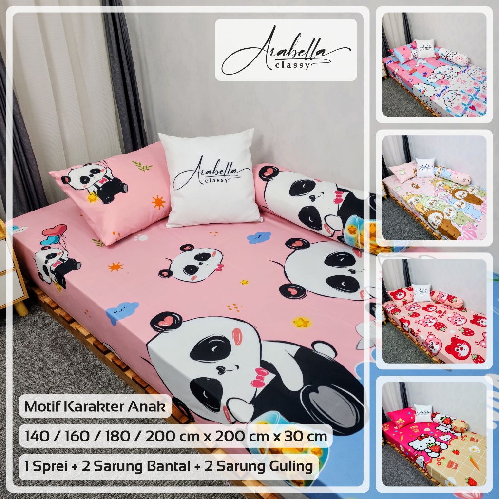 Sprei Motif Karakter Anak Ukuran Lebar 140, 160, 180, 200 cm x Tinggi 30 cm