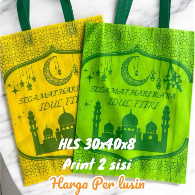 

Tas Spunbond Lebaran Tas Kemasan Idul Fitri Goodiebag Lebaran Goodie Bag Idul fitri Tas furing kain spunbond 30x40x8 65gsm harga per lusin