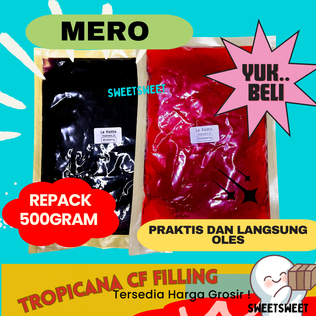 

Sweetsweet MERO TROPICANA CF Rasa Buah REPACK 500 Gram | Selai Filling {Bisa COD dan Grosir}