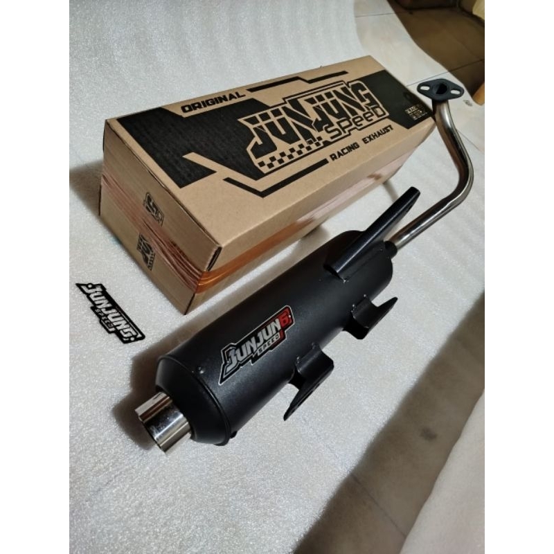 JUNJUN6 SPEED knalpot motor TSUKIGI standar racing untuk matic black coating bas adem fino mio beat 