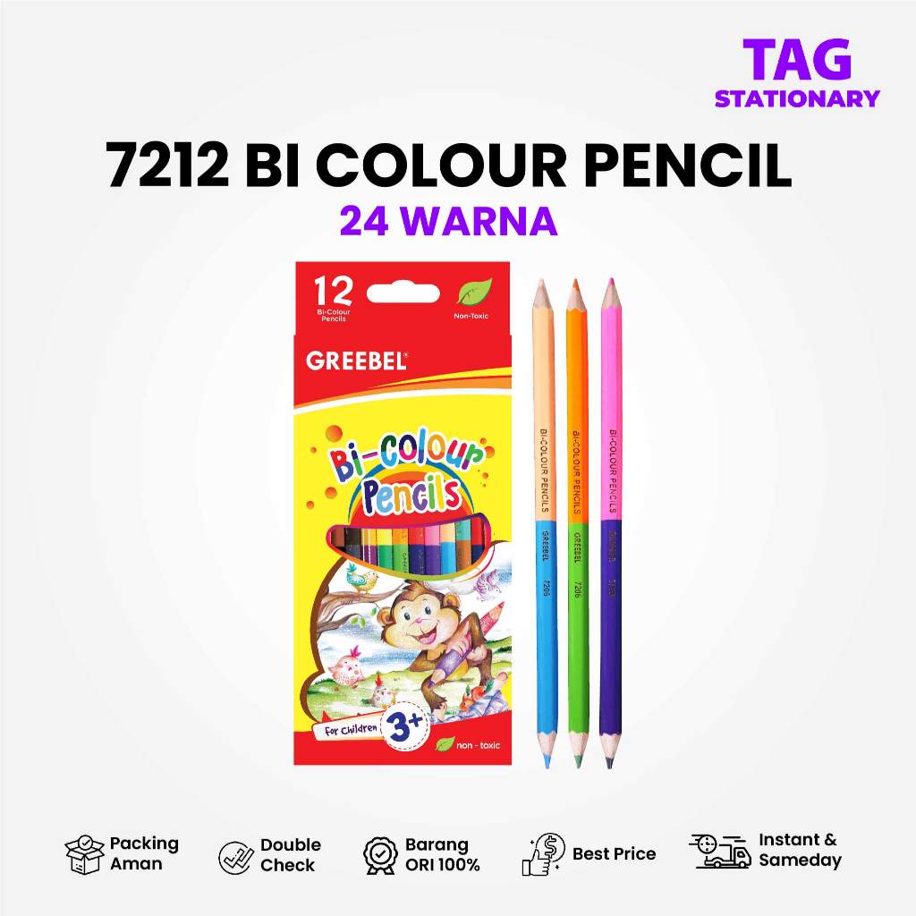 

GREEBEL Pensil Warna / Isi 12 PCS = 24 Warna / 7212 PENCIL BI COLOR / Timur Agung Grosir