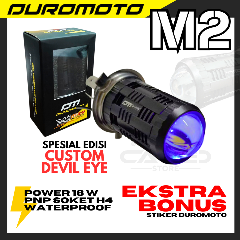 DUROMOTO M2 PRO CUSTOM DEVIL EYES LAMPU LED H4 PROJECTOR DUROMOTO M2 PRO 18 WATT
