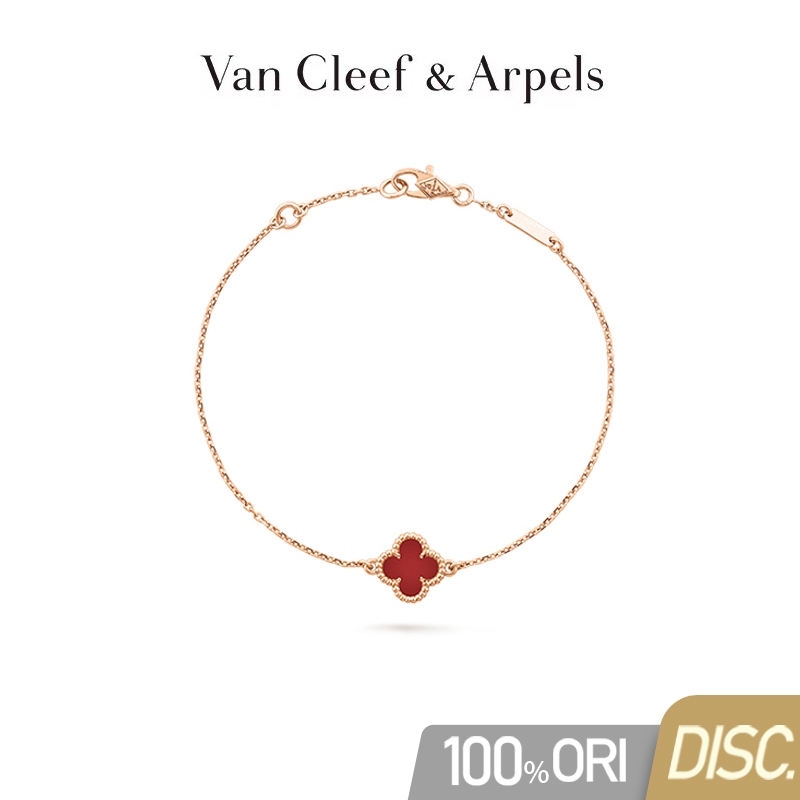 【100% Original VCA】Van Cleef & Arpels Alhambra Four Leaf Lucky Series Gelang Wanita Carnelian 18K Ro