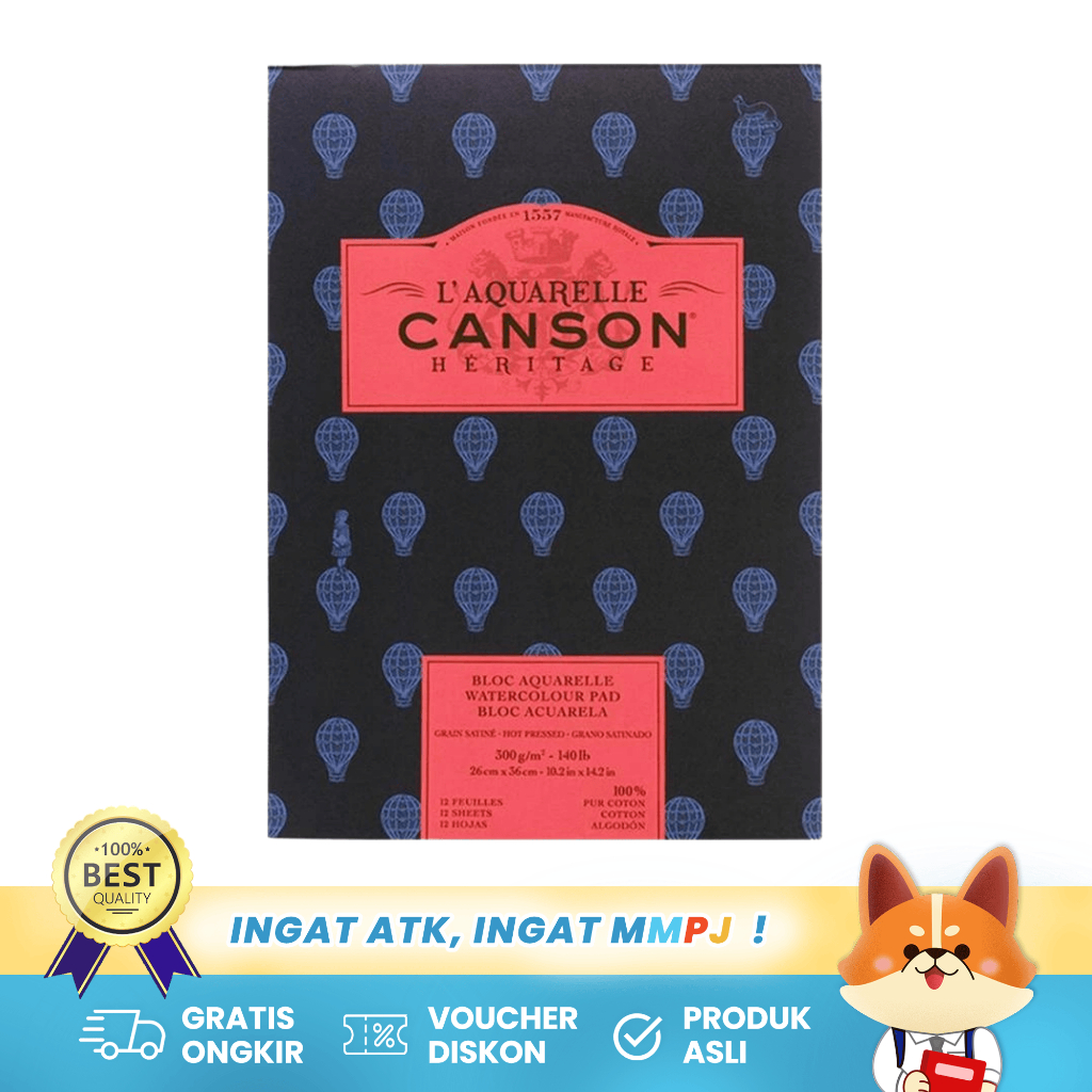 

Canson Heritage Watercolour Hot Pressed 26x36 cm – 12 Lembar Kertas Cat Air 300 Gsm 100720017