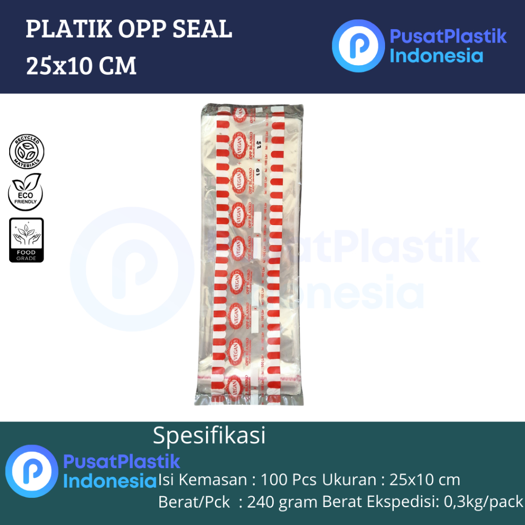 Plastik OPP 25X10 Seal Bening Isi 100 Lembar / Plastik Lem Rekat Roti Souvenir Cookies
