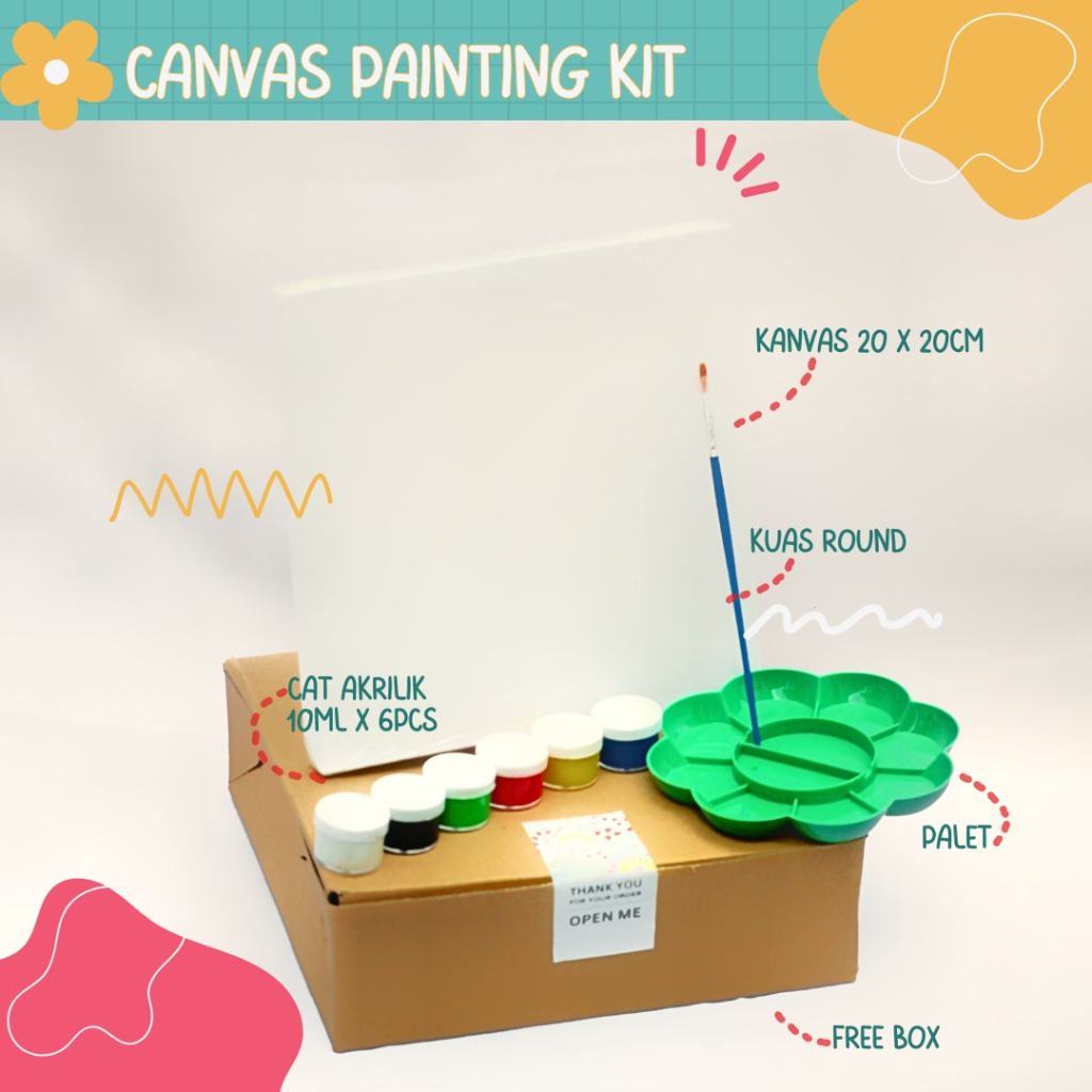 

Paket alat lukis anak peralatan melukis kanvas putih lengkap dengan 8 cat air akrilik