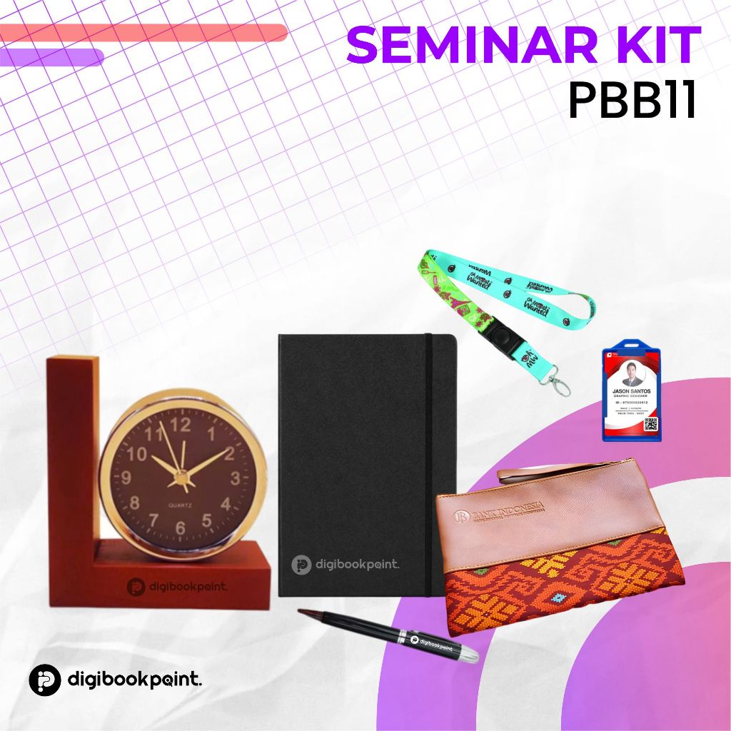 

Seminar Kit Custom PBB 11 | Pouch Kulit, Notebook Kulit Karet, Pulpen Besi Grafir, Jam Meja Kayu, Paket Lanyard | Custom sesuai Desain