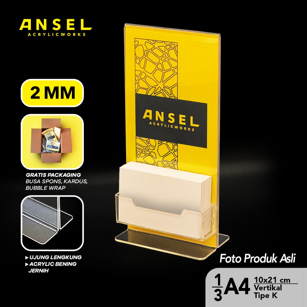 

ANSEL Tent Holder Akrilik Tipe T dengan Kartu Nama - 1/3A4 Vertikal 10x21 cm / Acrylic Tent Tipe K