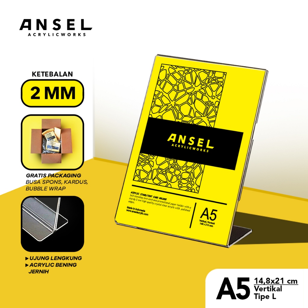 

ANSEL Tent Holder Akrilik Tipe L / A5 Vertikal Portrait 14,8x21 cm / [Brosur, Acrylic, Standing]
