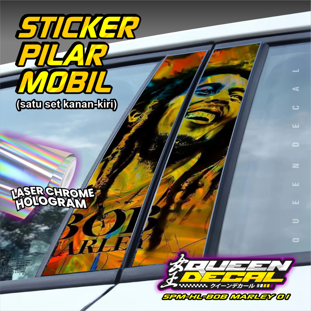 STIKER 1 SET PILAR MOBIL AKSESORIS-STIKER PILAR KANAN KIRI MOTIF BOB MARLEY-SPM
