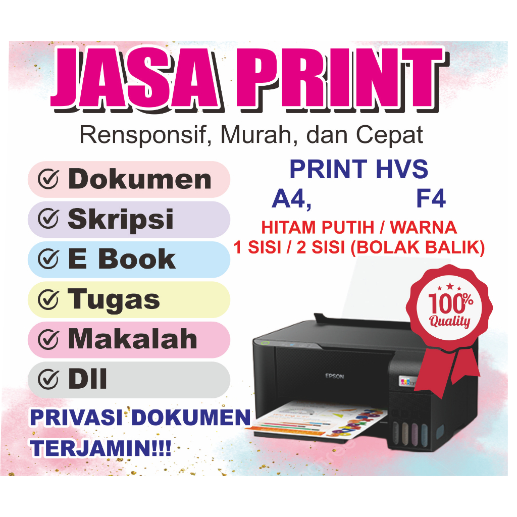 

Promo Jasa print Termurah HVS A4, F4 Tugas Sekolah,Kuliah dan Kantor