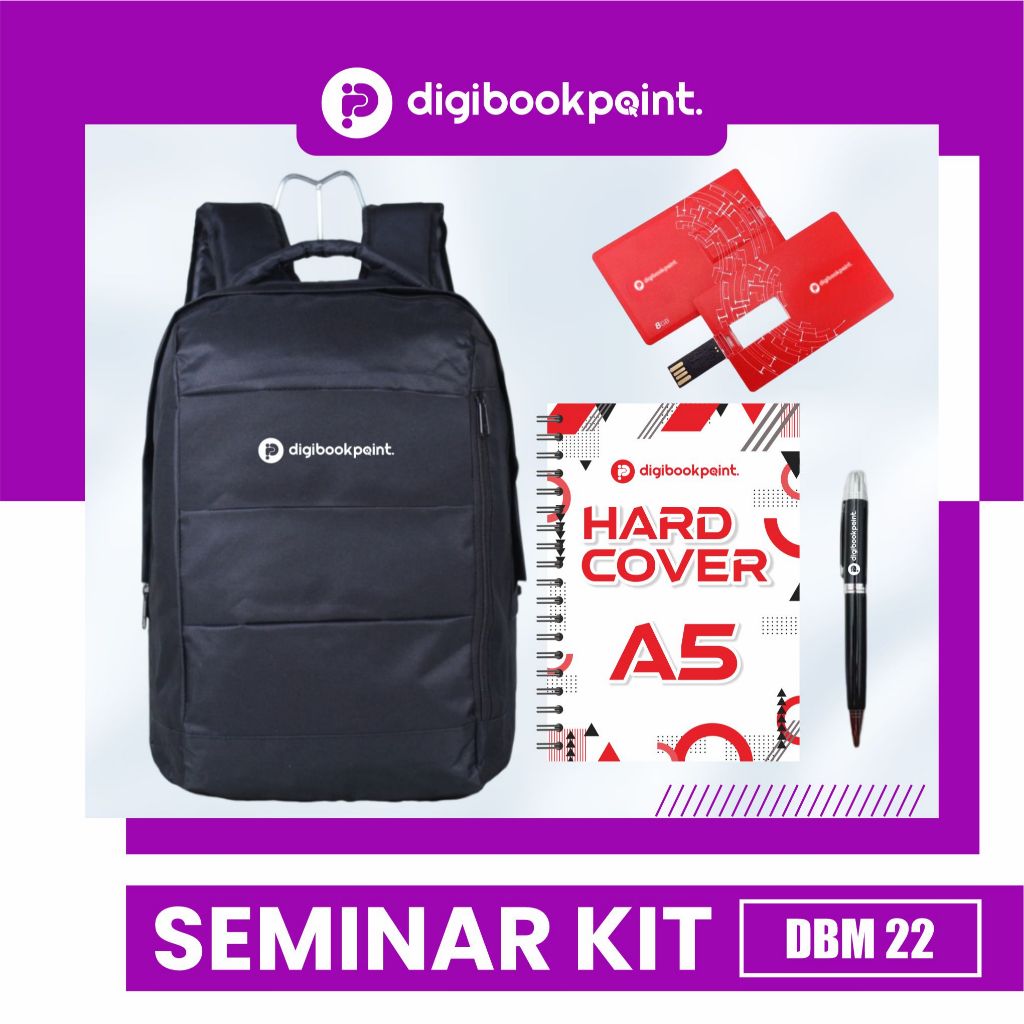 

Paket Seminar Kit Custom isi 4 - Backpack D300 , Flashdisk Kartu, Notebook Hardcover A5 , Pulpen Besi Grafir - DBM 22