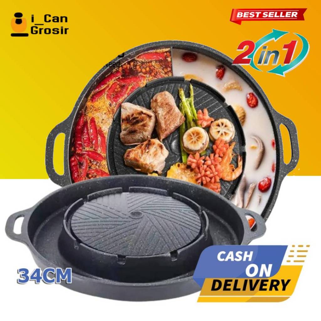 Steamboat BBQ Plate Korean 2in1 / Grill Pan Korea Barbecue Steamboat Shabu Hot Pot Grill Pan