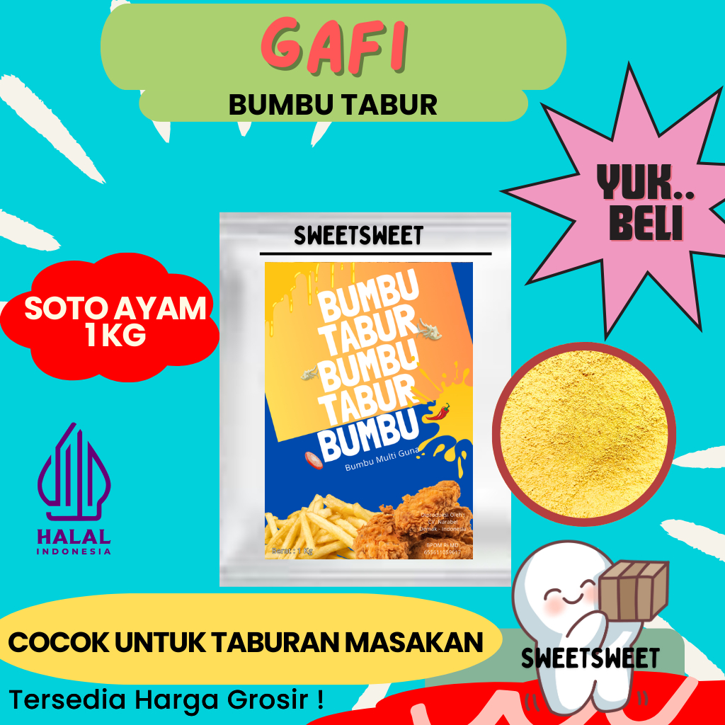 

Sweetsweet Bumbu Tabur Rasa Soto Ayam 1Kg | Bubuk Tabur Premium {BISA COD} {Lebih Murah Grosir}